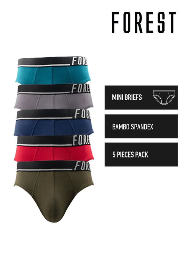 (5 Pcs) Forest Mens Bamboo Spandex Mini Brief Underwear Assorted Colours - FUD0133M