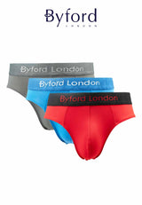 (3 Pcs) Byford Mens Microfibre Spandex Mini Brief Underwear Assorted Colour-BUB720M