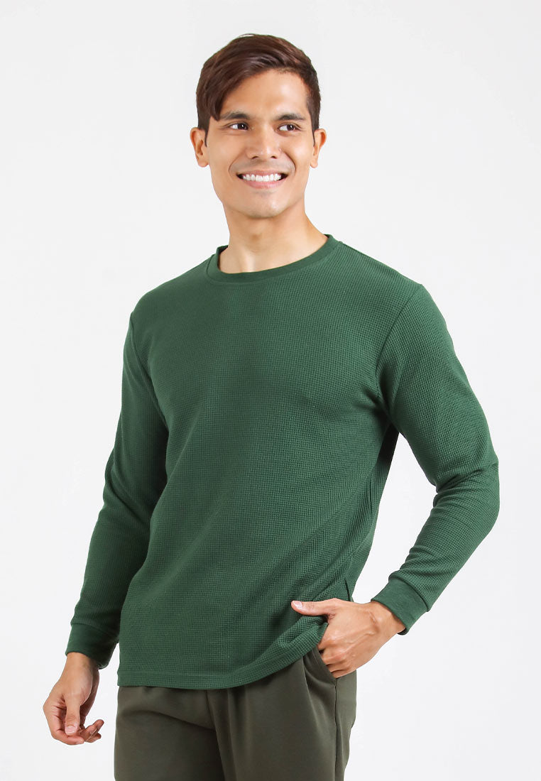 Forest Waffle Knit Crew Neck Long Sleeve T Shirt Men | T Shirt Lelaki Lengan Panjang - 23831
