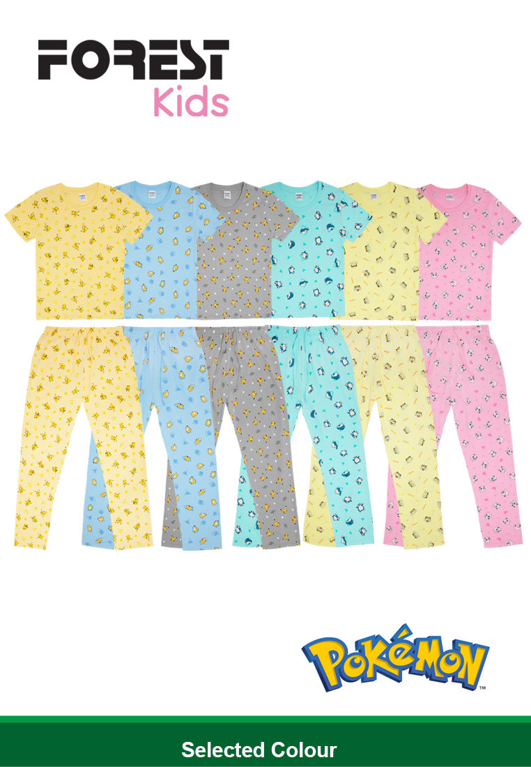 (1 Set) Pokémon Girls 100% Cotton Short Sleeve Long Bottom Pyjamas - PPJ1007