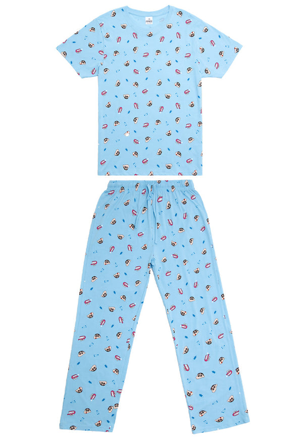 (1 Set) Forest x Shinchan Mens 100% Cotton Short Sleeve Long Pants Pyjamas Set - CPD0023