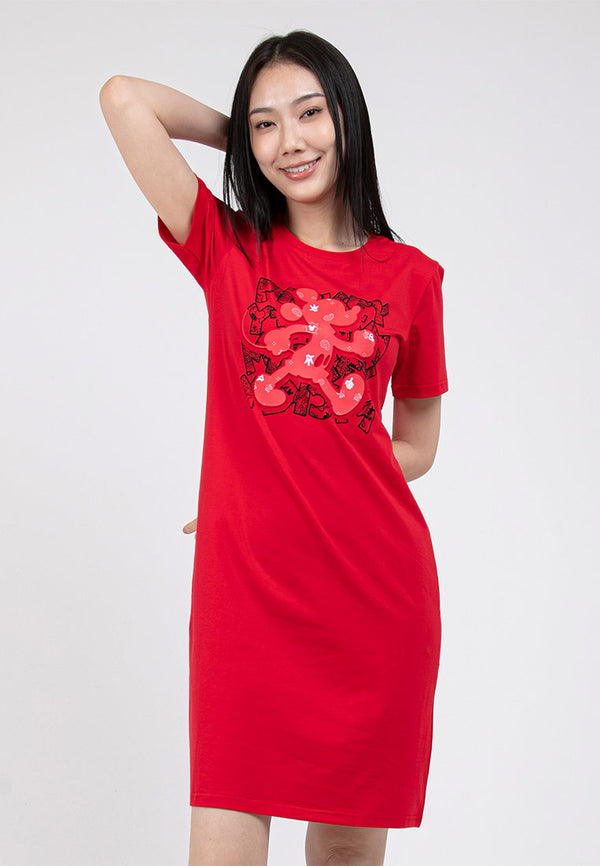 Forest x Disney Mickey 3D Effects Round Neck Casual Women Dress | Baju Perempuan - FW885006