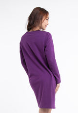 Ladies Long Sleeve 100% Cotton Round Neck Dress - 822067