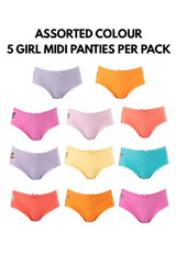 Shinchan Kids Cotton Spandex Girl Midi Panties ( 5 Pieces ) Assorted Colours - CLJ0002D