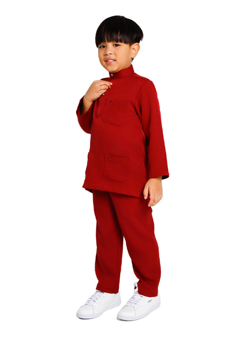 Forest x Hatta Dolmat Baju Melayu Budak Cekak Musang Regular Fit - FK23766BM -58BrickRed