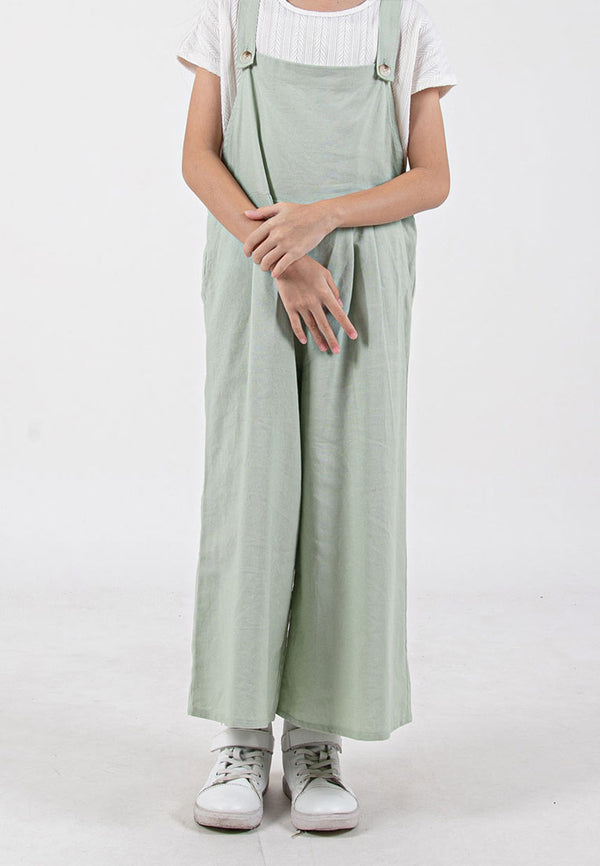 Forest Kids Girl Linen Dungarees Overalls Pants Girl Solid Jumpsuit | Seluar Budak Perempuan - FK810018