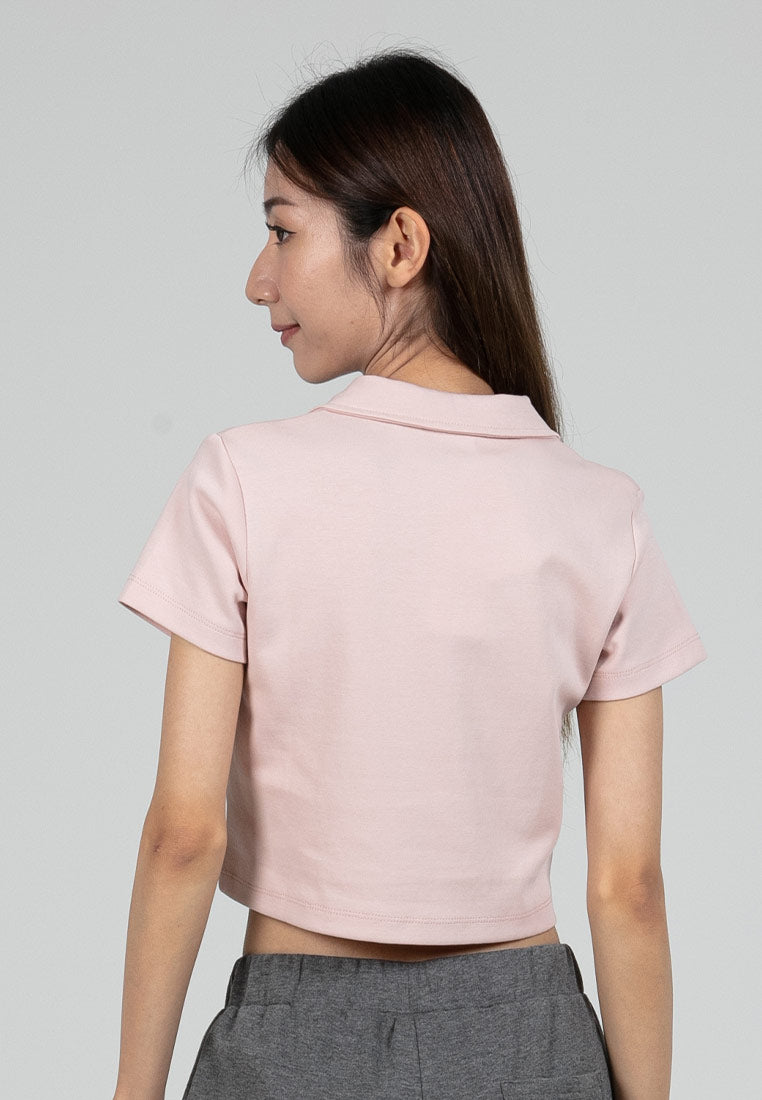 Forest Ladies Cotton Interlock Short Sleeve Collar Cropped Top Women Casual Plain Crop Polo T-Shirt - 822411