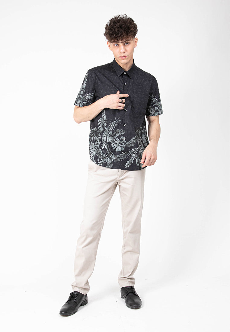 Alain Delon Short Sleeve Modern Fit Digital Print Batik Floral Shirt - 14422083