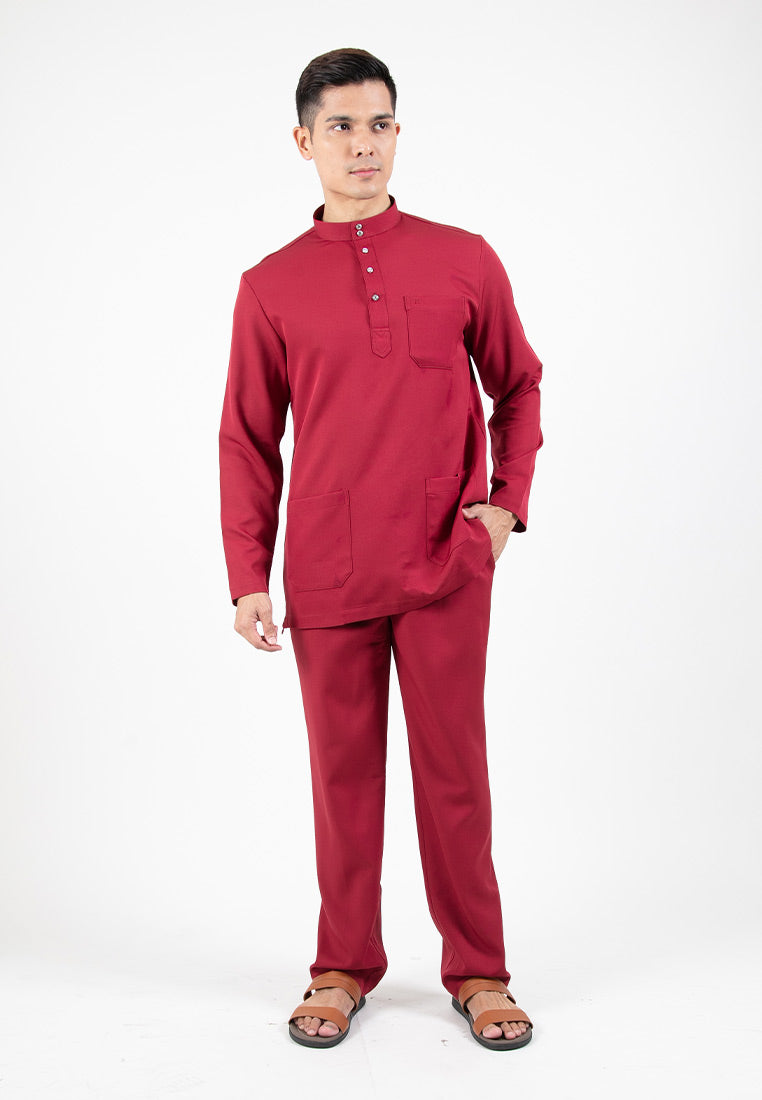 Forest x Hatta Dolmat Baju Melayu Cekak Musang Regular Fit - BM23766 -56Maroon