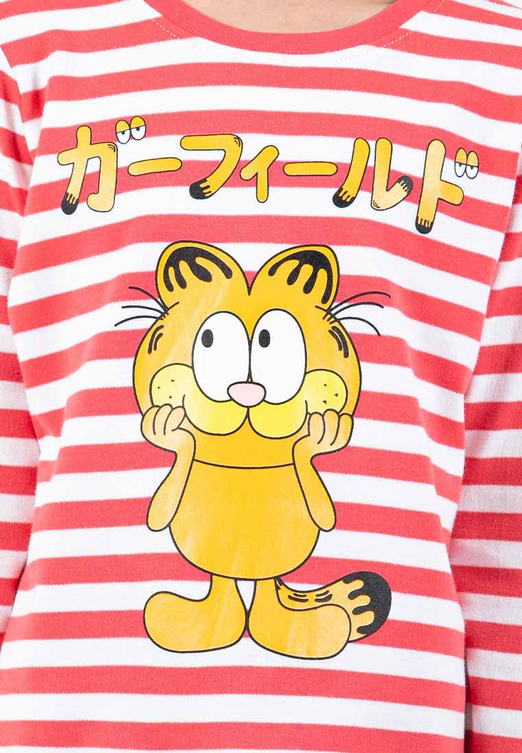 Forest X Garfield Unisex Kids Cotton Interlock Stripe Long Sleeve Kids Tee | Baju T-shirt Budak - FGK820000