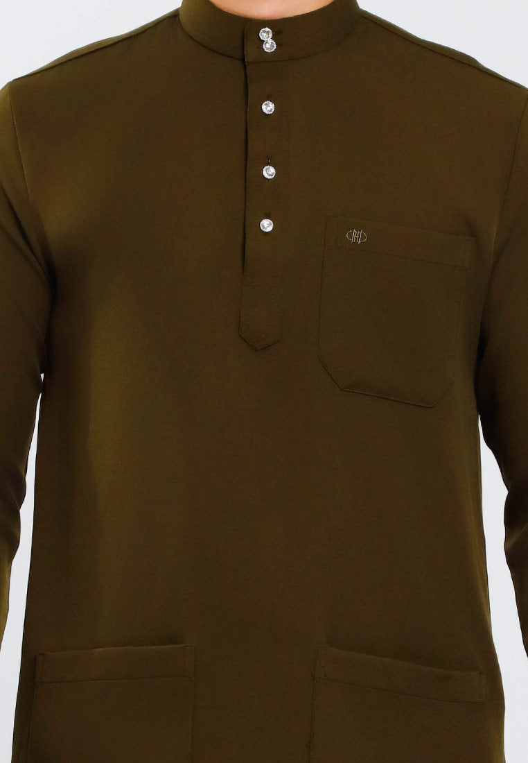 Forest x Hatta Dolmat Baju Melayu Cekak Musang Regular Fit - BM23766 -45DkOlive