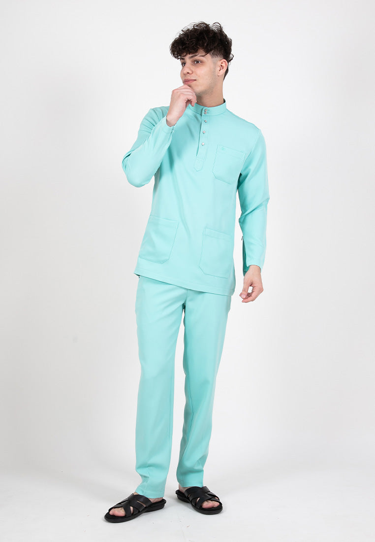 Forest x Hatta Dolmat Baju Melayu Cekak Musang Regular Fit  - BM23766 -42LtGreen