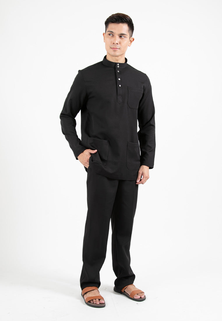 Forest x Hatta Dolmat Baju Melayu Cekak Musang Regular Fit  - BM23766 -01Black