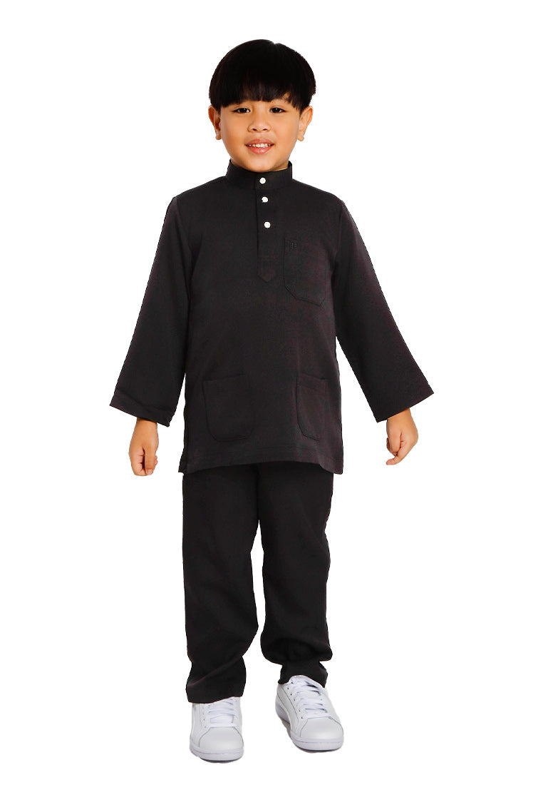 Forest x Hatta Dolmat Baju Melayu Budak Cekak Musang Regular Fit - FK23766BM -76SmokePurple -01Black