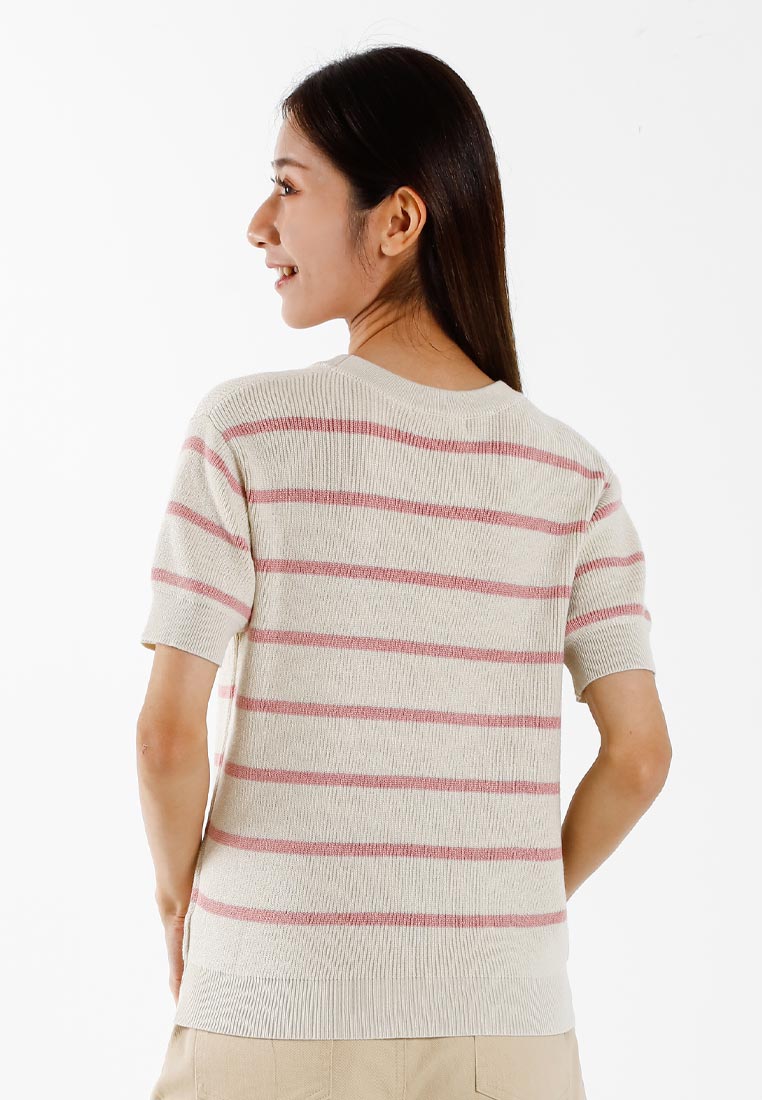 Forest Ladies Casual Striped Short Sleeve Knit Top | Baju Perempuan - 822347