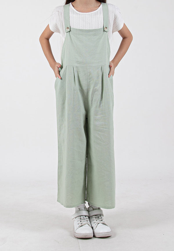 Forest Kids Girl Linen Dungarees Overalls Pants Girl Solid Jumpsuit | Seluar Budak Perempuan - FK810018