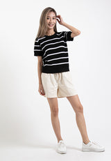 Forest Ladies Casual Striped Short Sleeve Knit Top | Baju Perempuan - 822347