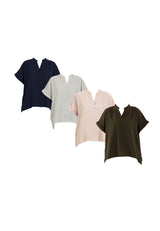 Forest Ladies Polyester Collar Plain Blouse Women Short Sleeve Blouse | Baju Perempuan - 822417