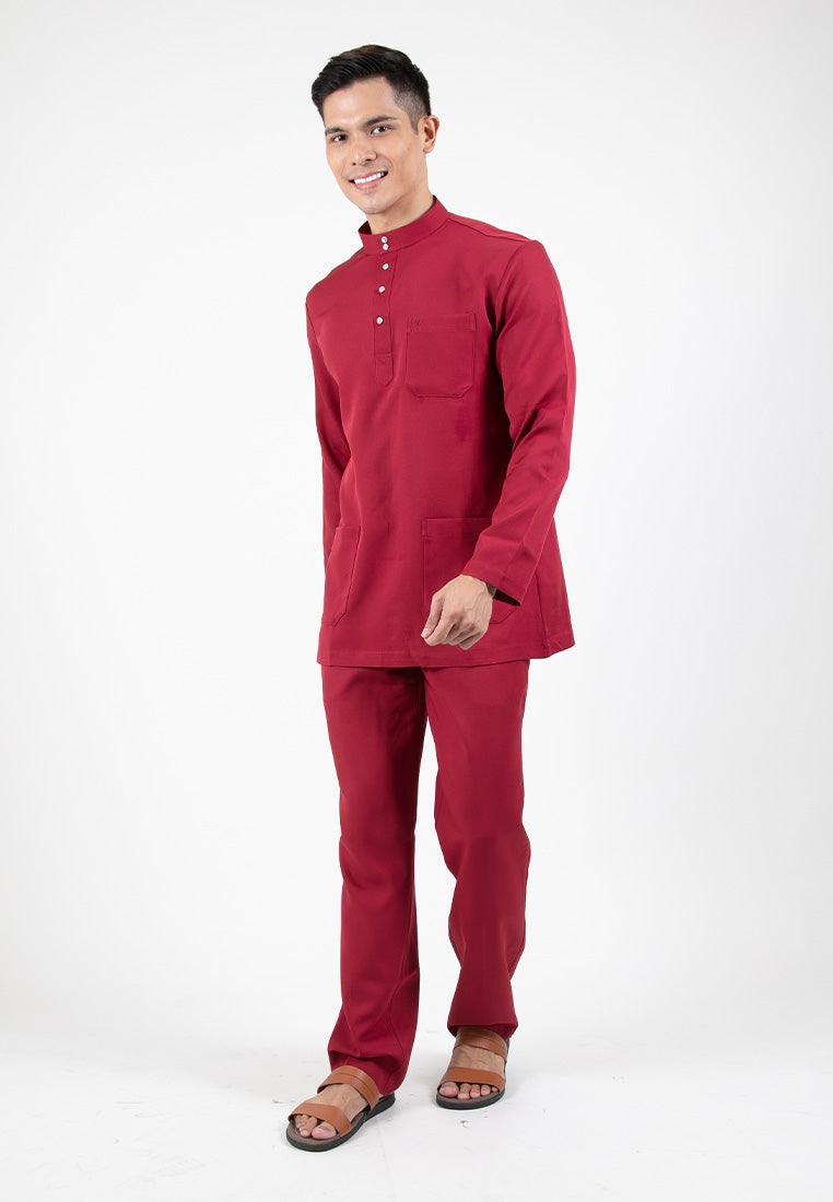 Forest x Hatta Dolmat Baju Melayu Cekak Musang Regular Fit - BM23766 -56Maroon