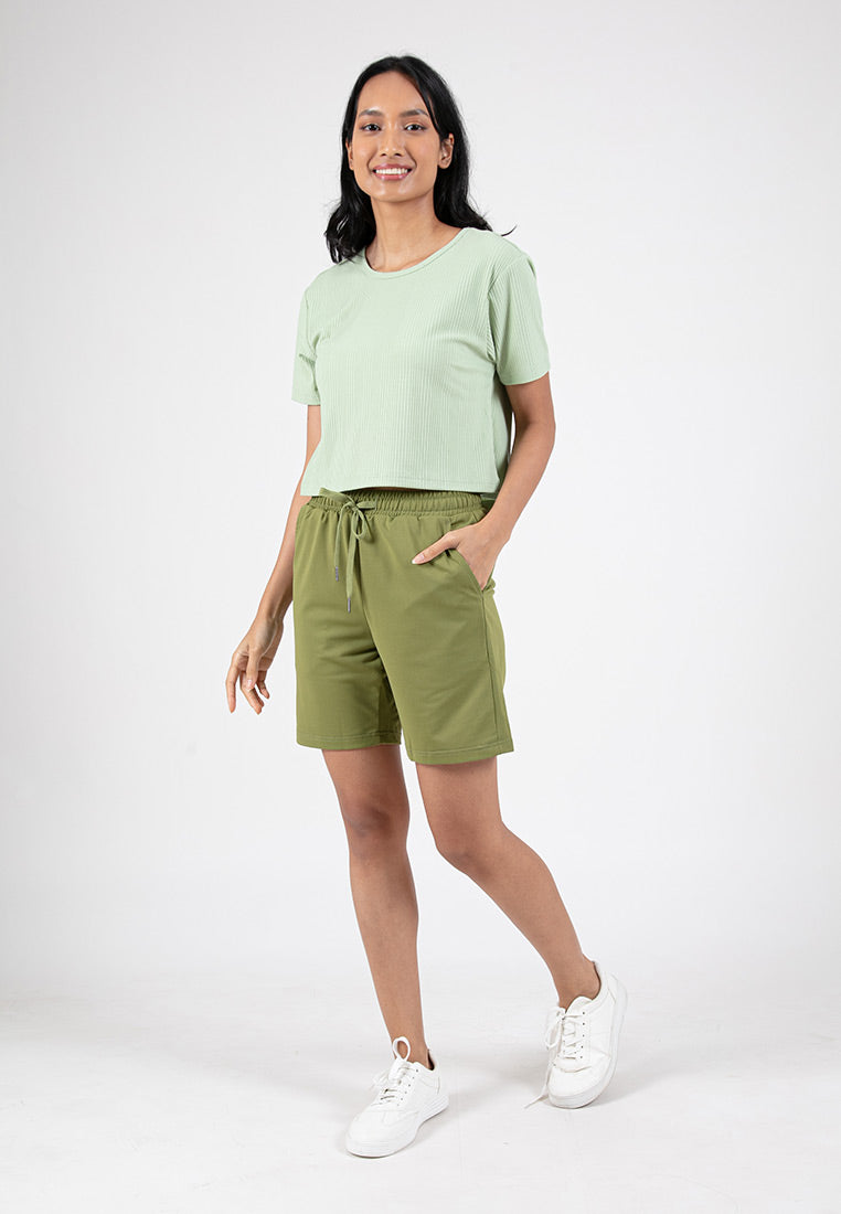 Forest Ladies Casual Polyester Elastic Waist Women Casual Shorts | Seluar Pendek Perempuan - 870145