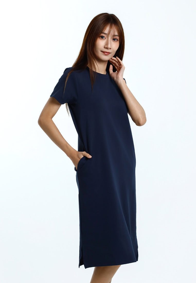 Forest Dress Perempuan | Forest Ladies Cotton Interlock Round Neck Casual Short Sleeve Woman Dress - 880010