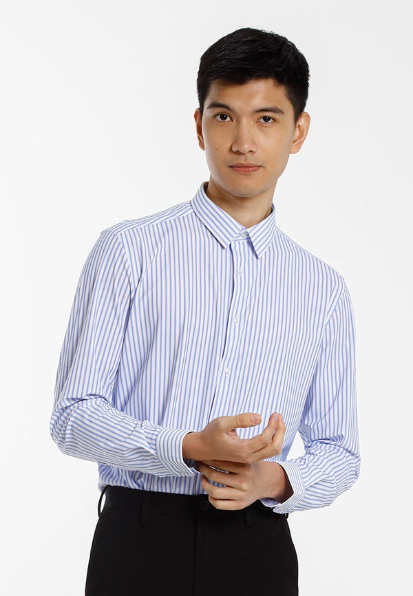 Alain Delon Kemeja Berkolar | Alain Delon Rayon Mixed No Pocket Slim Fit Stripes Collar - 15223023