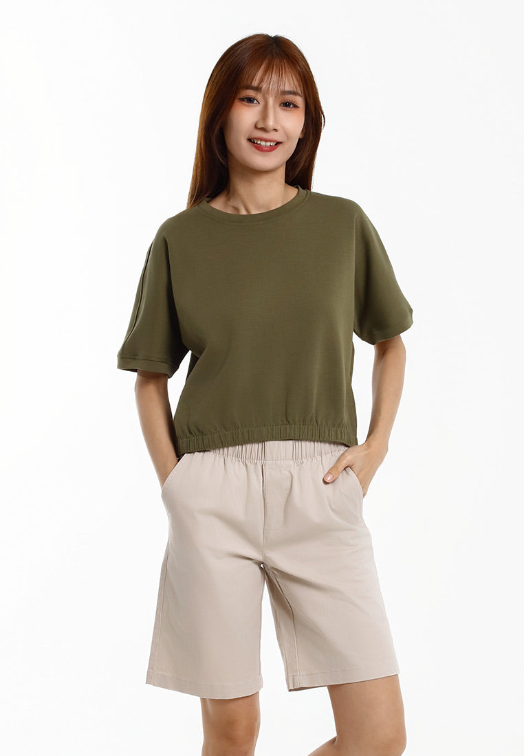 Forest Baju Perempuan | Forest Ladies Cotton Interlock Short Sleeve Round Neck Casual Elastic Hem T-Shirt - 822409