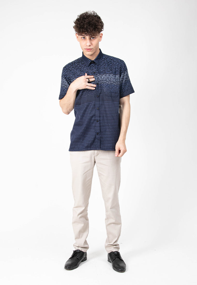 Alain Delon Short Sleeve Modern Fit Linen Look Floral Shirt - 14423005
