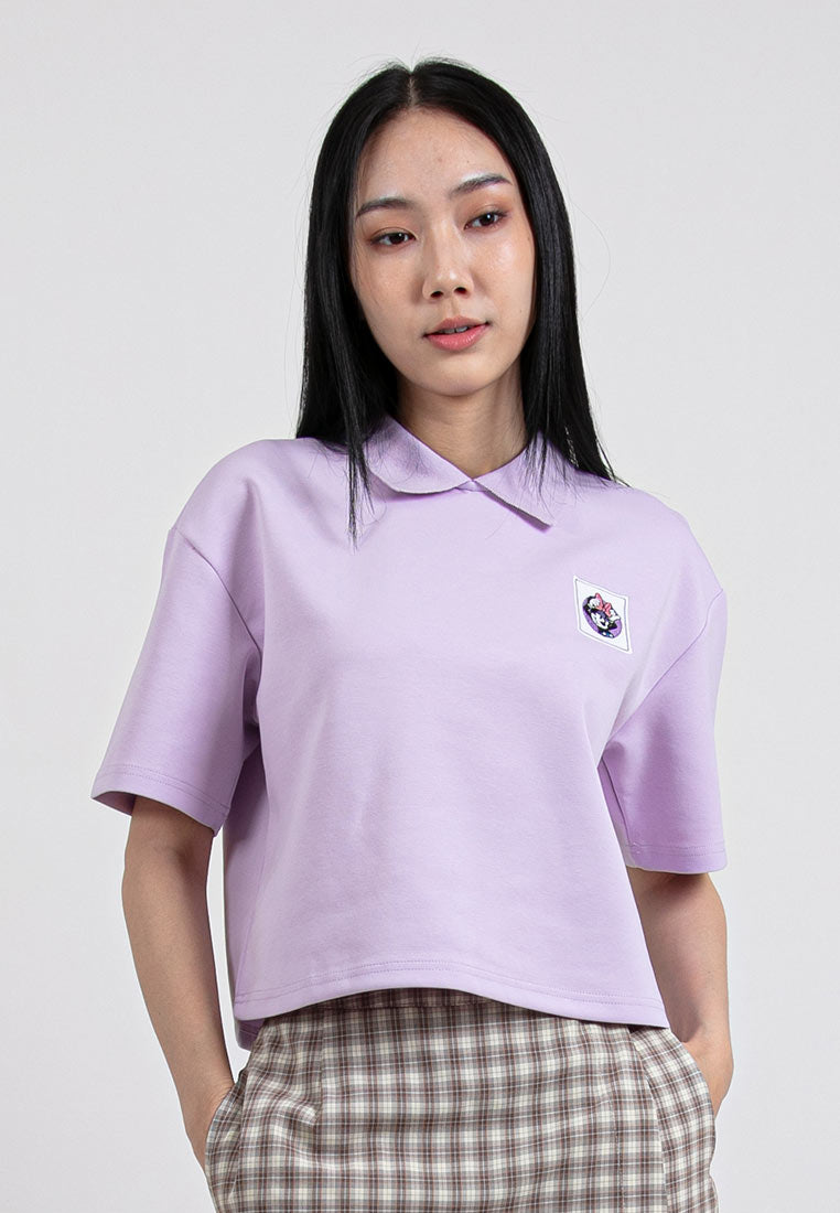 Forest x Mickey Heavy Weight (260gsm) Button Back Ovesized Polo Tee Ladies Crop Top - FW820084