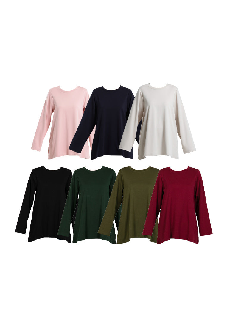 Forest Baju Lengan Panjang Perempuan | Forest Ladies Cotton Interlock Long Sleeve Round Neck T-Shirt Loose Fit - 822414