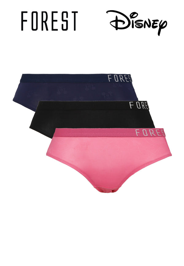 (3 Pcs) Forest X Disney Ladies Microfibre Spandex Midi Brief Underwear Assorted Colours - WLD0029D
