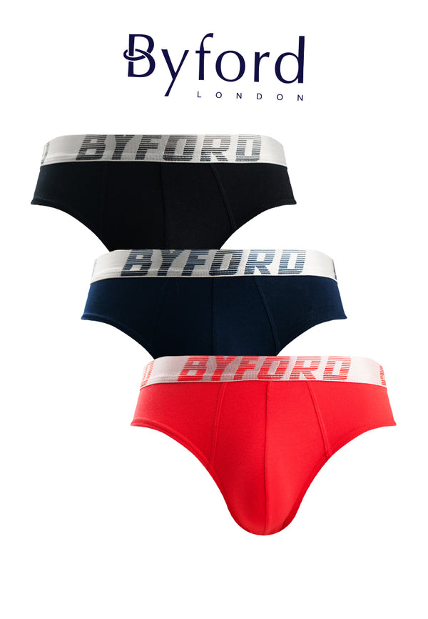 (3 Pcs) Byford Mens Cool Cotton Spandex Mini Brief Underwear Assorted Colour-BUB716M