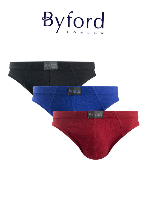 (3 Pcs) Byford Mens 100% Ribbed Cotton Mini Brief Underwear Assorted Colour-BUD5269M