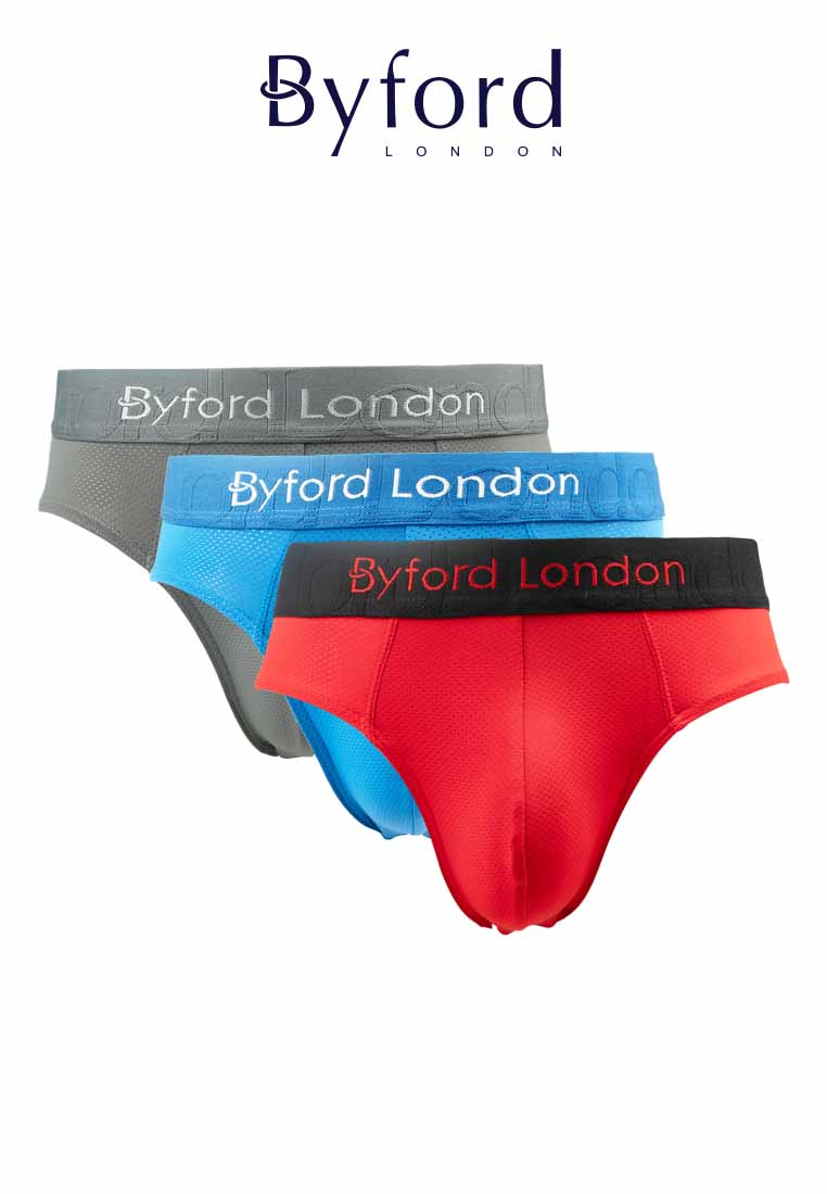 (3 Pcs) Byford Mens Microfibre Spandex Mini Brief Underwear Assorted Colour-BUB720M