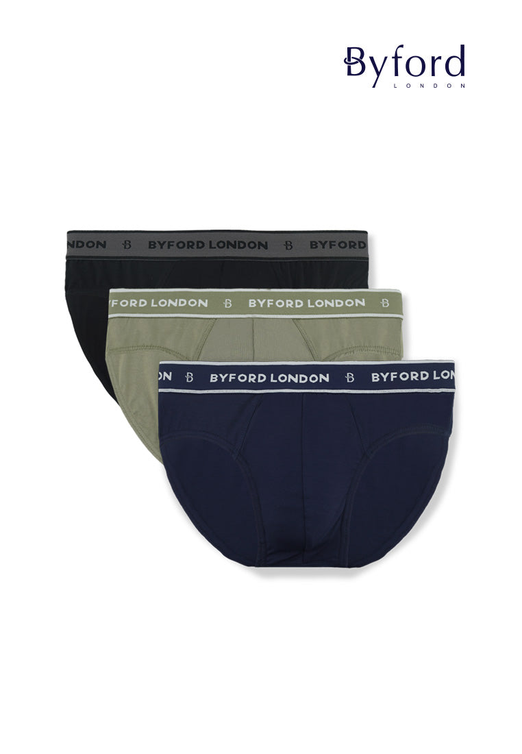 (3 Pcs) Byford Mens Bamboo Spandex Mini Brief Underwear Assorted Colour-BUD5271M