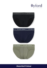 (3 Pcs) Byford Mens Bamboo Spandex Mini Brief Underwear Assorted Colour-BUD5271M