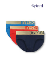 (3 Pcs) Byford Mens Bamboo Spandex Mini Brief Underwear Assorted Colour-BUB737M