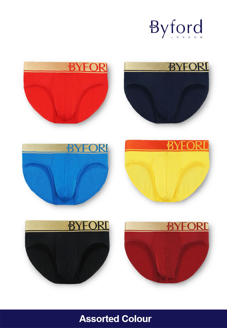 (3 Pcs) Byford Mens Bamboo Spandex Mini Brief Underwear Assorted Colour-BUB737M