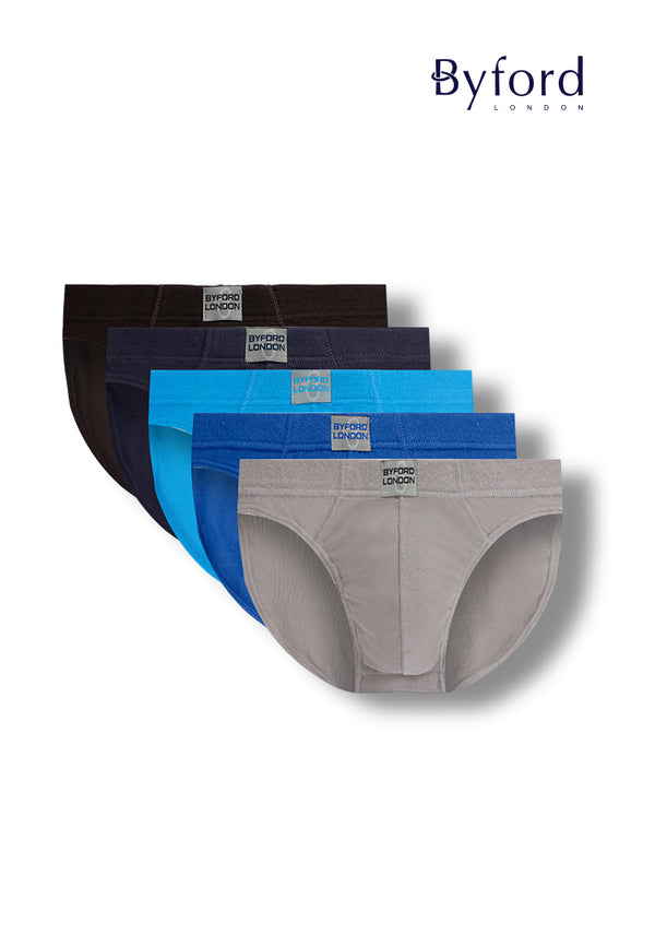 (5 Pcs) Byford Mens 100% Ribbed Cotton Mini Brief Underwear Assorted Colours - BUD5258M