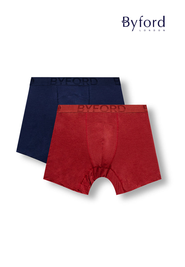 (2 Pcs) Byford Mens Micro Modal Spandex Boxer Brief Underwear Assorted Colours - BUB744BB