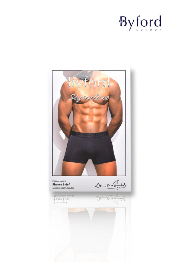 (2 Pcs) Byford Mens Micro Modal Spandex Shorty Brief Underwear Assorted Colours - BUB743S