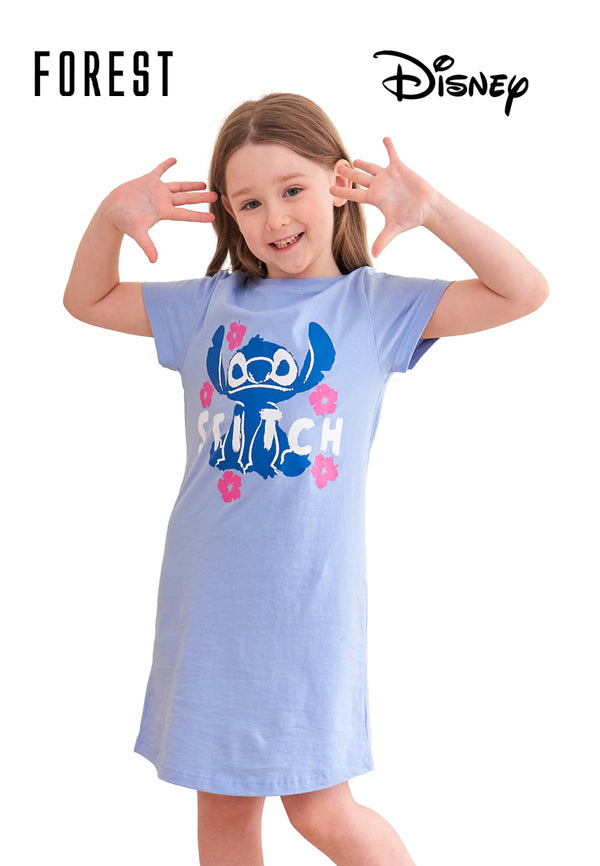 (1 Pc) Forest X Disney Stitch Girls 100% Cotton Sleep Dress Pyjamas- WPJ0113D