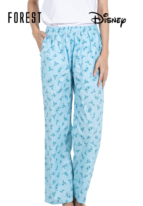 (1 Pc) Forest X Disney Stitch Ladies Woven Cotton Long Bottom Pyjamas Selected Colours - WPL0098L