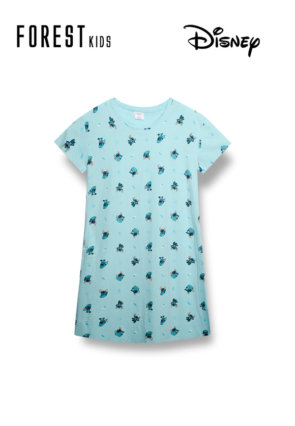 (1 Pc) Forest X Disney Stitch Girls 100% Cotton Sleep Dress Pyjamas- WPJ0112D