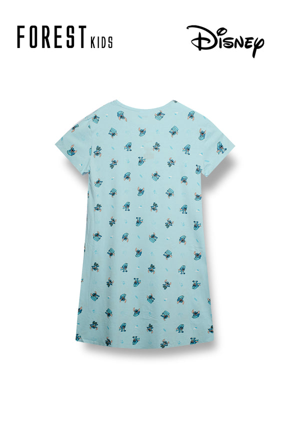 (1 Pc) Forest X Disney Stitch Girls 100% Cotton Sleep Dress Pyjamas- WPJ0112D