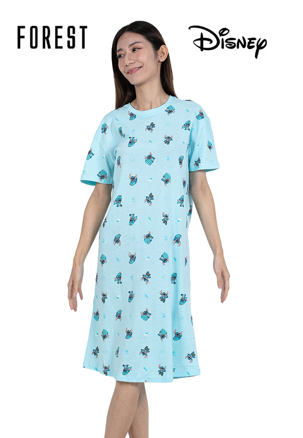 (1 Pc) Forest X Disney Stitch Ladies 100% Cotton Sleep Dress Pyjamas- WPL0108D