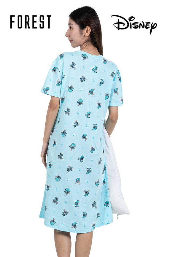 (1 Pc) Forest X Disney Stitch Ladies 100% Cotton Sleep Dress Pyjamas- WPL0108D