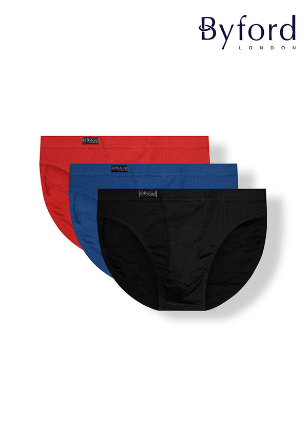 (3 Pcs) Byford Mens 100% Ribbed Cotton Mini Brief Underwear Assorted Colours - BUD5270M