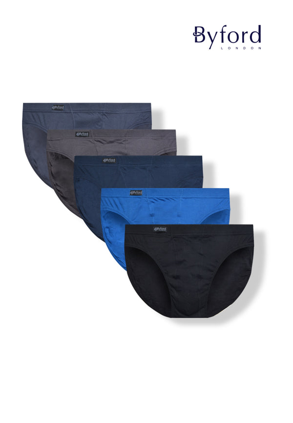 (5 Pcs) Byford Mens 100% Ribbed Cotton Mini Brief Plus Size Underwear Assorted Colours - BUD5133M