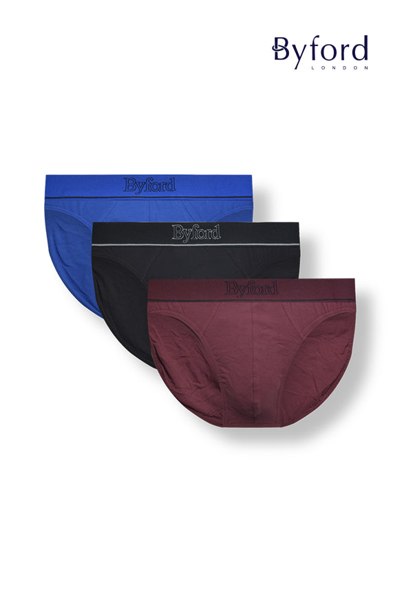 (3 Pcs) Byford Mens Cotton Spandex Mini Brief Underwear Assorted Colours - BUD5275M